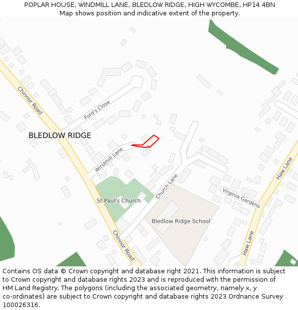 POPLAR HOUSE, WINDMILL LANE, BLEDLOW RIDGE, HIGH WYCOMBE, HP14 4BN: Location map and indicative extent of plot