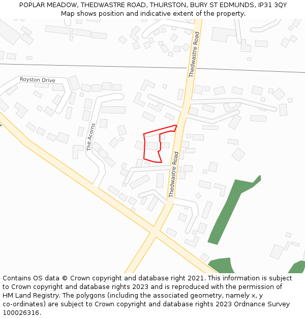 POPLAR MEADOW, THEDWASTRE ROAD, THURSTON, BURY ST EDMUNDS, IP31 3QY: Location map and indicative extent of plot