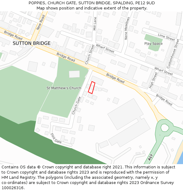POPPIES, CHURCH GATE, SUTTON BRIDGE, SPALDING, PE12 9UD: Location map and indicative extent of plot