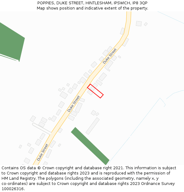 POPPIES, DUKE STREET, HINTLESHAM, IPSWICH, IP8 3QP: Location map and indicative extent of plot