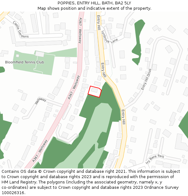 POPPIES, ENTRY HILL, BATH, BA2 5LY: Location map and indicative extent of plot