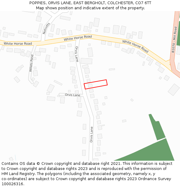 POPPIES, ORVIS LANE, EAST BERGHOLT, COLCHESTER, CO7 6TT: Location map and indicative extent of plot