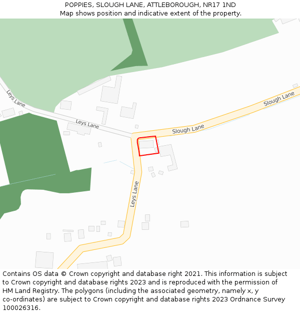 POPPIES, SLOUGH LANE, ATTLEBOROUGH, NR17 1ND: Location map and indicative extent of plot