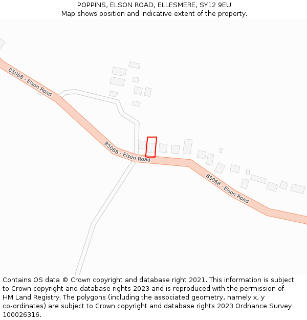 POPPINS, ELSON ROAD, ELLESMERE, SY12 9EU: Location map and indicative extent of plot