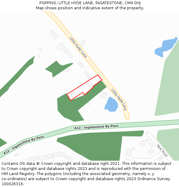 POPPINS, LITTLE HYDE LANE, INGATESTONE, CM4 0HJ: Location map and indicative extent of plot