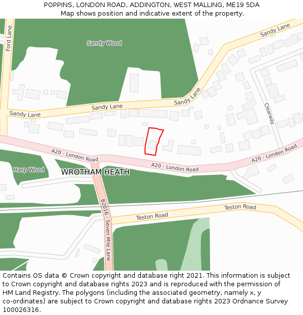 POPPINS, LONDON ROAD, ADDINGTON, WEST MALLING, ME19 5DA: Location map and indicative extent of plot