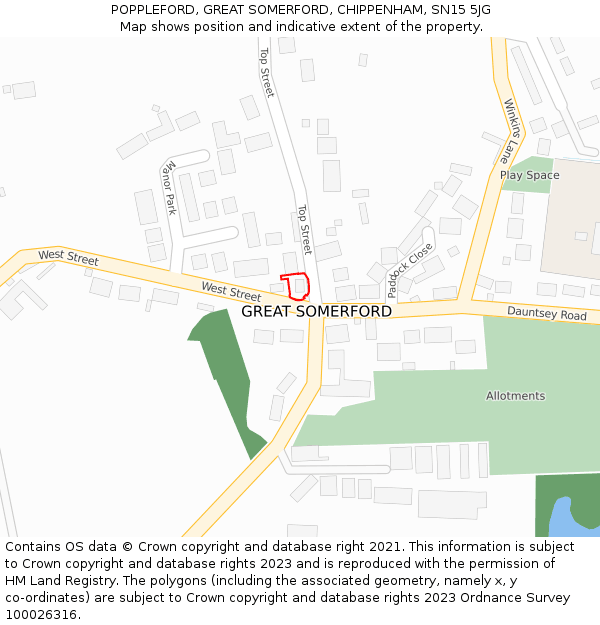 POPPLEFORD, GREAT SOMERFORD, CHIPPENHAM, SN15 5JG: Location map and indicative extent of plot