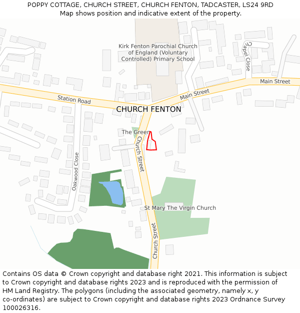 POPPY COTTAGE, CHURCH STREET, CHURCH FENTON, TADCASTER, LS24 9RD: Location map and indicative extent of plot