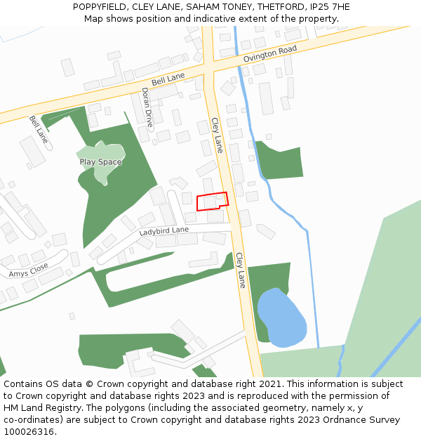 POPPYFIELD, CLEY LANE, SAHAM TONEY, THETFORD, IP25 7HE: Location map and indicative extent of plot