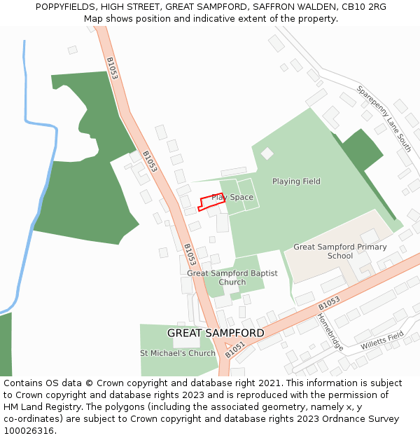 POPPYFIELDS, HIGH STREET, GREAT SAMPFORD, SAFFRON WALDEN, CB10 2RG: Location map and indicative extent of plot