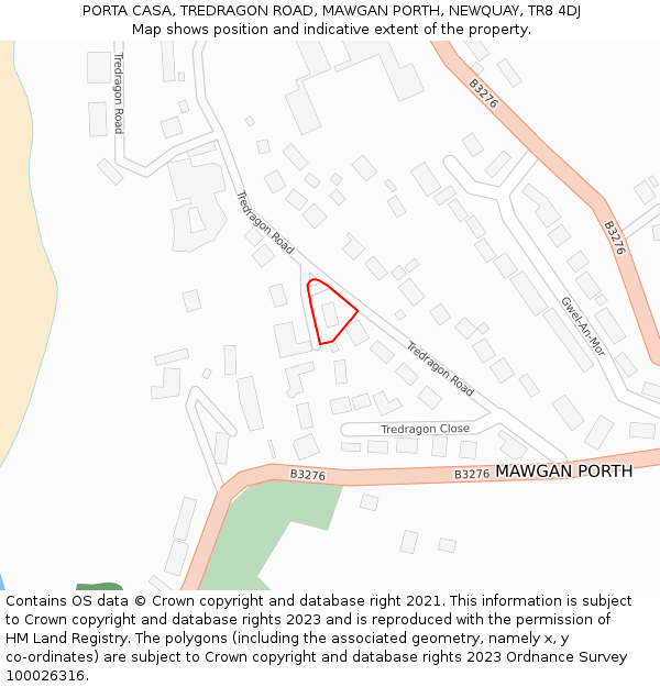 PORTA CASA, TREDRAGON ROAD, MAWGAN PORTH, NEWQUAY, TR8 4DJ: Location map and indicative extent of plot