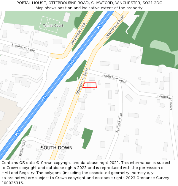 PORTAL HOUSE, OTTERBOURNE ROAD, SHAWFORD, WINCHESTER, SO21 2DG: Location map and indicative extent of plot