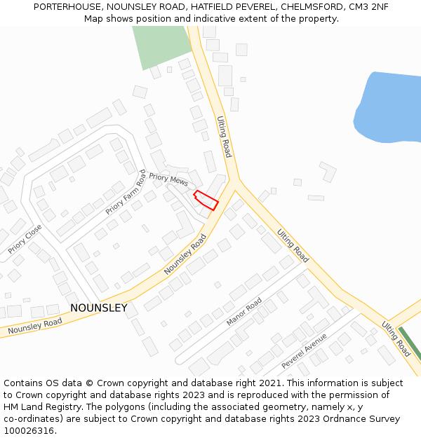 PORTERHOUSE, NOUNSLEY ROAD, HATFIELD PEVEREL, CHELMSFORD, CM3 2NF: Location map and indicative extent of plot