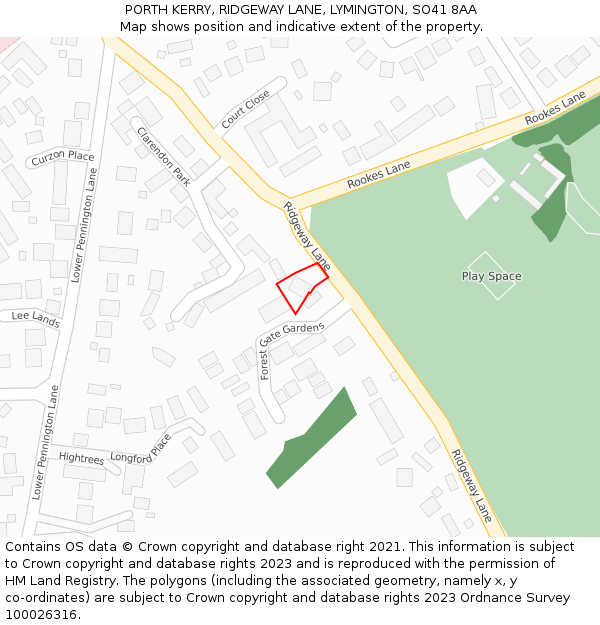 PORTH KERRY, RIDGEWAY LANE, LYMINGTON, SO41 8AA: Location map and indicative extent of plot