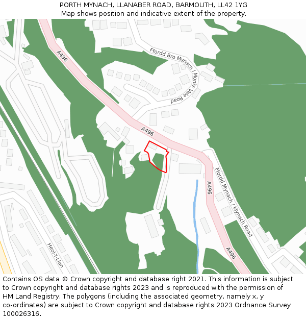 PORTH MYNACH, LLANABER ROAD, BARMOUTH, LL42 1YG: Location map and indicative extent of plot