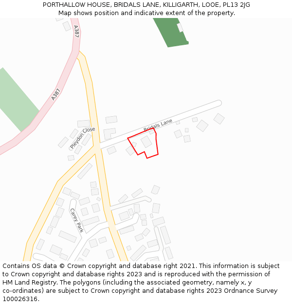 PORTHALLOW HOUSE, BRIDALS LANE, KILLIGARTH, LOOE, PL13 2JG: Location map and indicative extent of plot