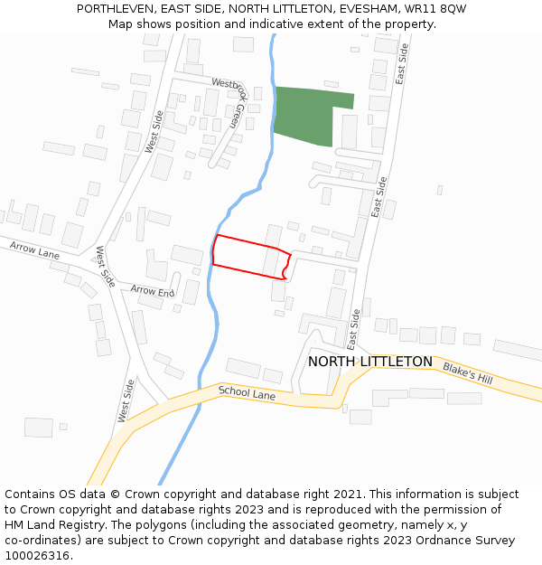 PORTHLEVEN, EAST SIDE, NORTH LITTLETON, EVESHAM, WR11 8QW: Location map and indicative extent of plot