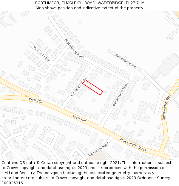 PORTHMEOR, ELMSLEIGH ROAD, WADEBRIDGE, PL27 7HA: Location map and indicative extent of plot