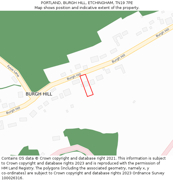 PORTLAND, BURGH HILL, ETCHINGHAM, TN19 7PE: Location map and indicative extent of plot