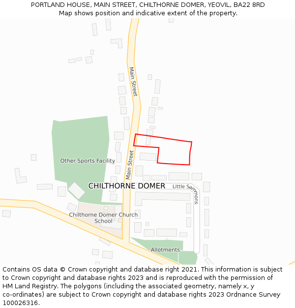 PORTLAND HOUSE, MAIN STREET, CHILTHORNE DOMER, YEOVIL, BA22 8RD: Location map and indicative extent of plot