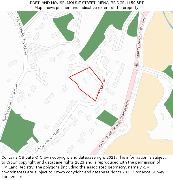 PORTLAND HOUSE, MOUNT STREET, MENAI BRIDGE, LL59 5BT: Location map and indicative extent of plot