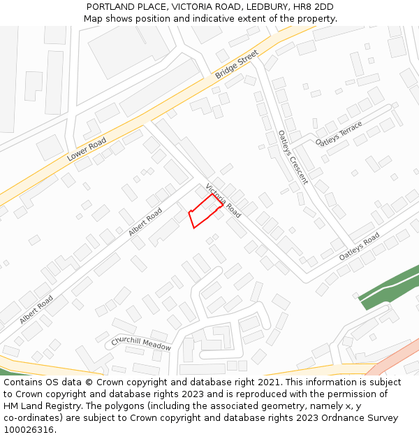 PORTLAND PLACE, VICTORIA ROAD, LEDBURY, HR8 2DD: Location map and indicative extent of plot