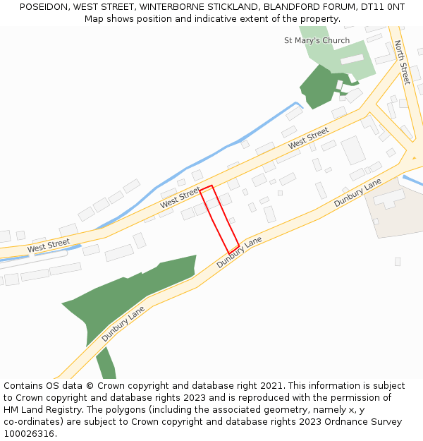 POSEIDON, WEST STREET, WINTERBORNE STICKLAND, BLANDFORD FORUM, DT11 0NT: Location map and indicative extent of plot