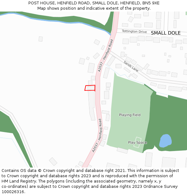 POST HOUSE, HENFIELD ROAD, SMALL DOLE, HENFIELD, BN5 9XE: Location map and indicative extent of plot