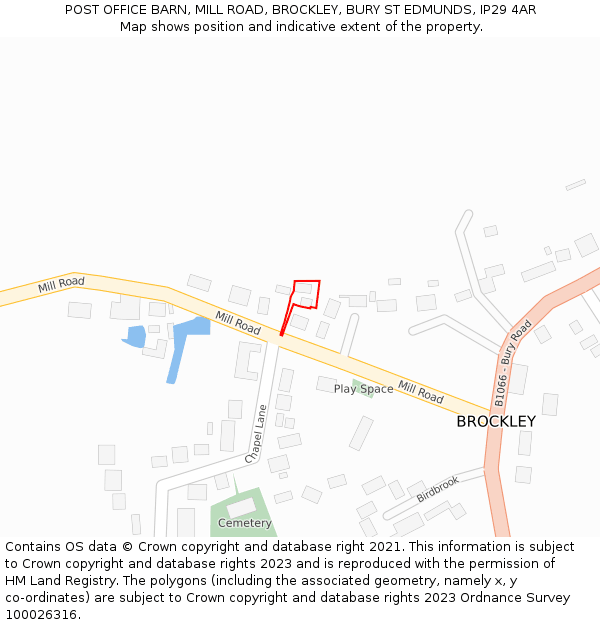 POST OFFICE BARN, MILL ROAD, BROCKLEY, BURY ST EDMUNDS, IP29 4AR: Location map and indicative extent of plot