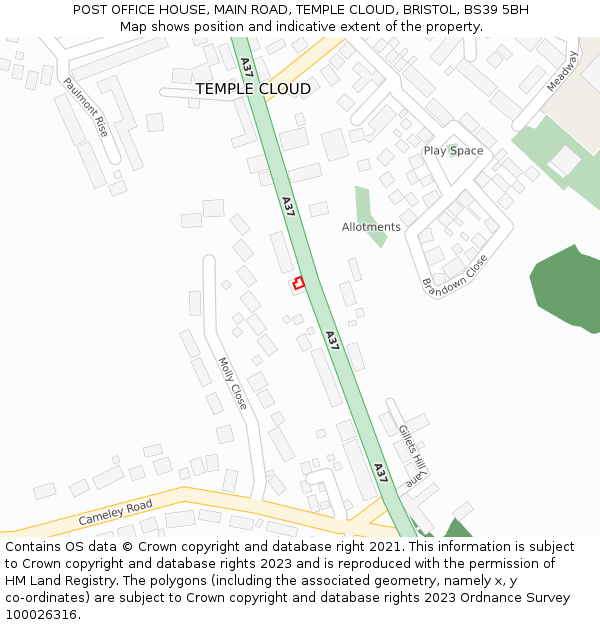 POST OFFICE HOUSE, MAIN ROAD, TEMPLE CLOUD, BRISTOL, BS39 5BH: Location map and indicative extent of plot
