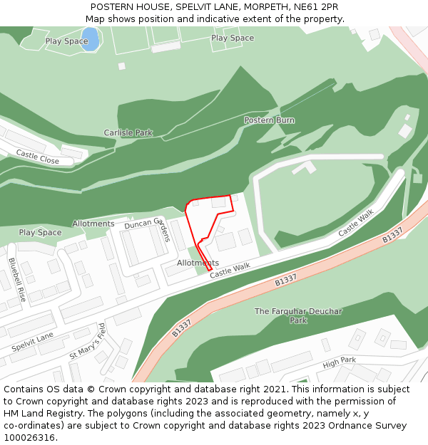 POSTERN HOUSE, SPELVIT LANE, MORPETH, NE61 2PR: Location map and indicative extent of plot