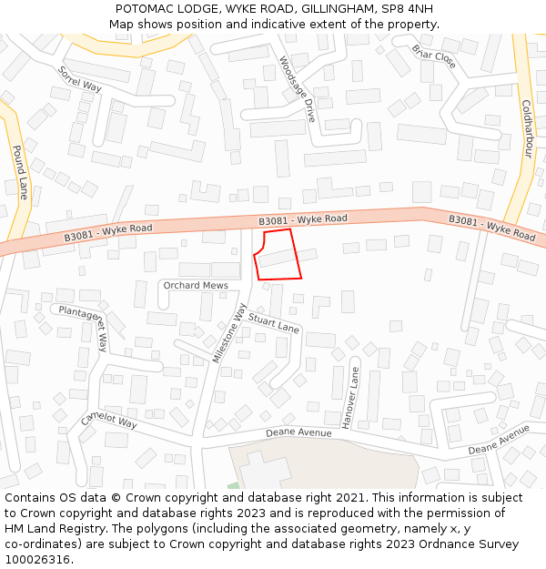 POTOMAC LODGE, WYKE ROAD, GILLINGHAM, SP8 4NH: Location map and indicative extent of plot