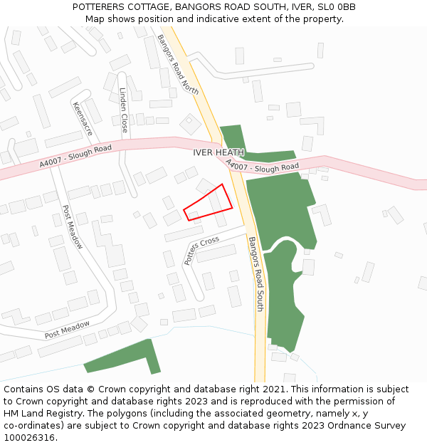 POTTERERS COTTAGE, BANGORS ROAD SOUTH, IVER, SL0 0BB: Location map and indicative extent of plot