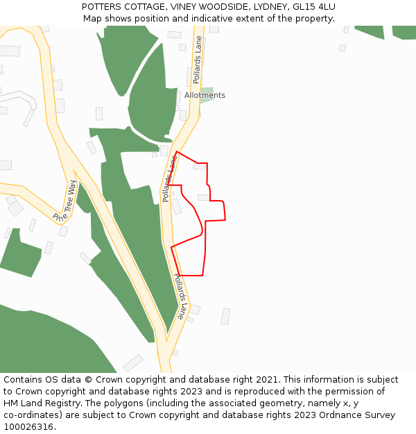 POTTERS COTTAGE, VINEY WOODSIDE, LYDNEY, GL15 4LU: Location map and indicative extent of plot