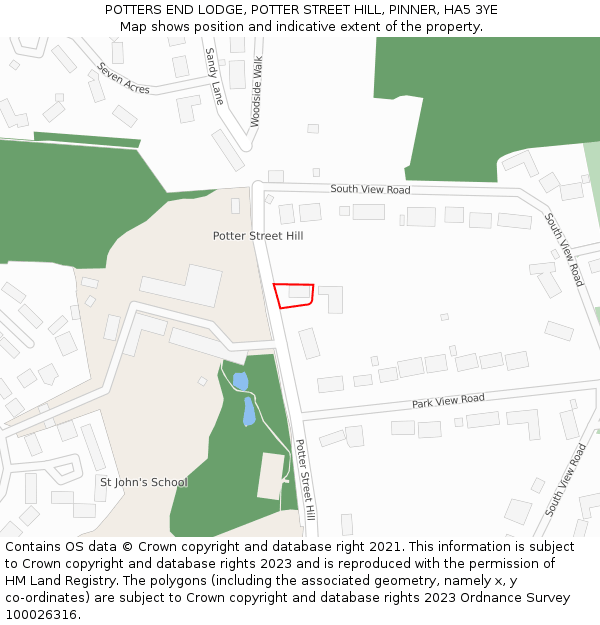 POTTERS END LODGE, POTTER STREET HILL, PINNER, HA5 3YE: Location map and indicative extent of plot