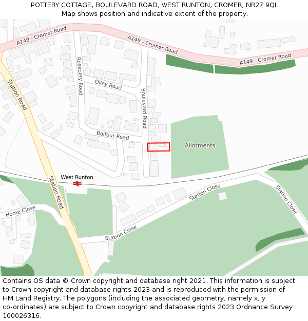 POTTERY COTTAGE, BOULEVARD ROAD, WEST RUNTON, CROMER, NR27 9QL: Location map and indicative extent of plot