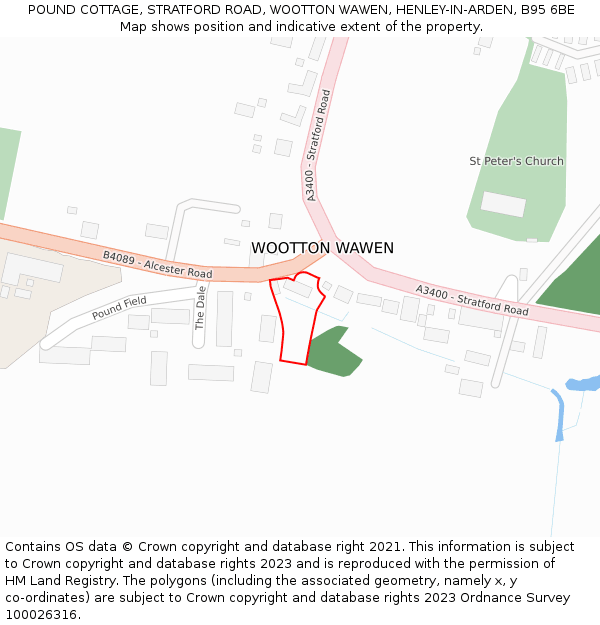 POUND COTTAGE, STRATFORD ROAD, WOOTTON WAWEN, HENLEY-IN-ARDEN, B95 6BE: Location map and indicative extent of plot