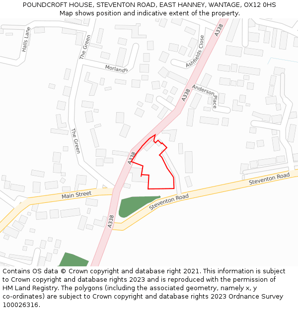 POUNDCROFT HOUSE, STEVENTON ROAD, EAST HANNEY, WANTAGE, OX12 0HS: Location map and indicative extent of plot