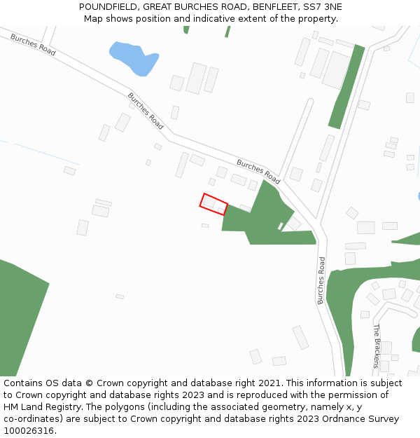 POUNDFIELD, GREAT BURCHES ROAD, BENFLEET, SS7 3NE: Location map and indicative extent of plot