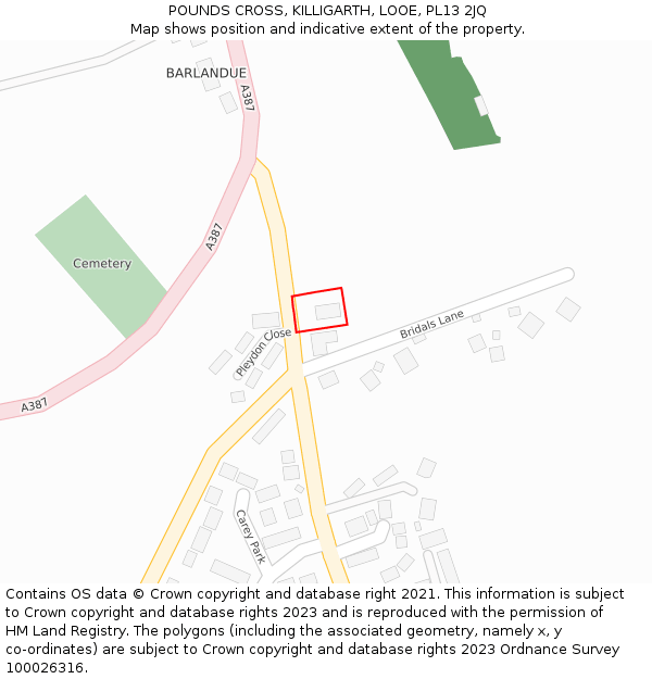 POUNDS CROSS, KILLIGARTH, LOOE, PL13 2JQ: Location map and indicative extent of plot