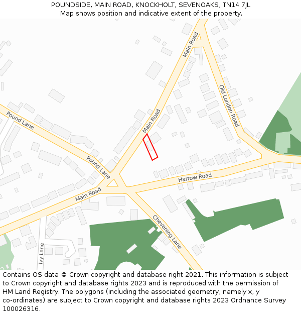 POUNDSIDE, MAIN ROAD, KNOCKHOLT, SEVENOAKS, TN14 7JL: Location map and indicative extent of plot