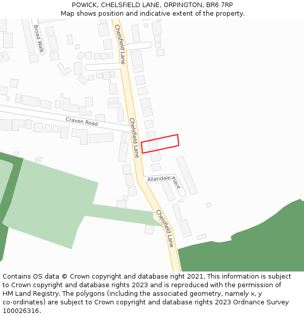 POWICK, CHELSFIELD LANE, ORPINGTON, BR6 7RP: Location map and indicative extent of plot