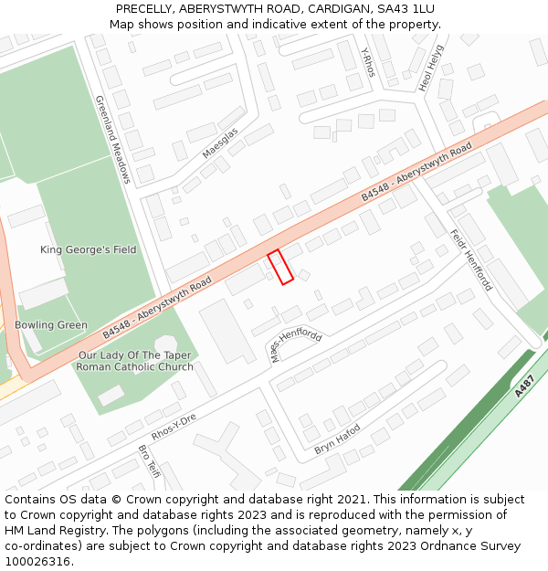 PRECELLY, ABERYSTWYTH ROAD, CARDIGAN, SA43 1LU: Location map and indicative extent of plot