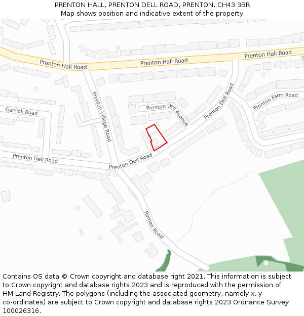 PRENTON HALL, PRENTON DELL ROAD, PRENTON, CH43 3BR: Location map and indicative extent of plot