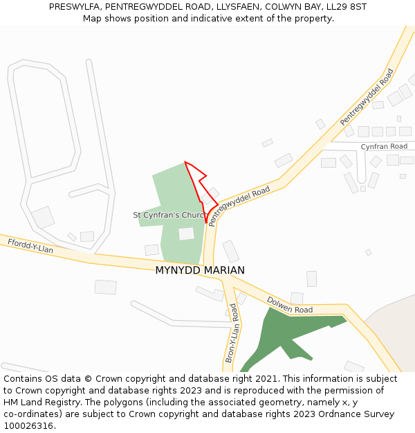 PRESWYLFA, PENTREGWYDDEL ROAD, LLYSFAEN, COLWYN BAY, LL29 8ST: Location map and indicative extent of plot