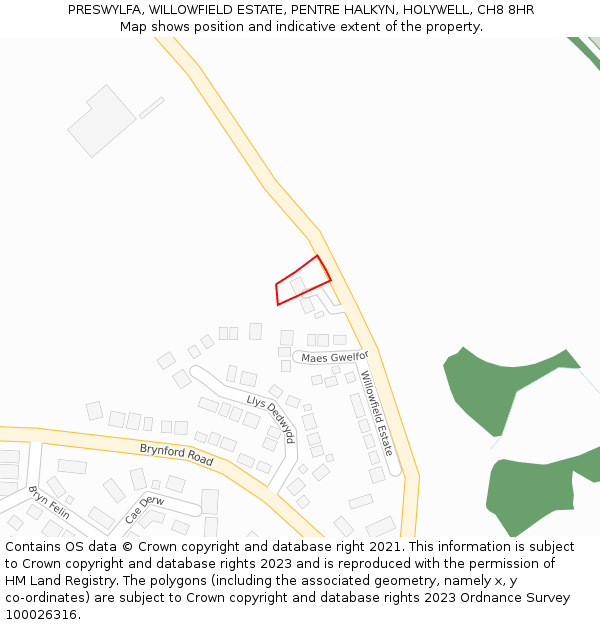 PRESWYLFA, WILLOWFIELD ESTATE, PENTRE HALKYN, HOLYWELL, CH8 8HR: Location map and indicative extent of plot