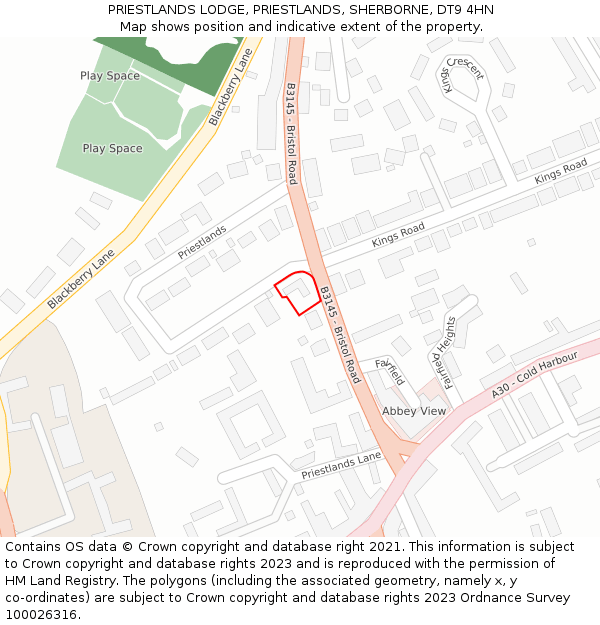 PRIESTLANDS LODGE, PRIESTLANDS, SHERBORNE, DT9 4HN: Location map and indicative extent of plot