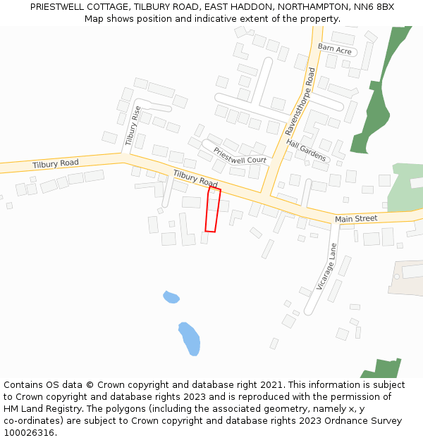 PRIESTWELL COTTAGE, TILBURY ROAD, EAST HADDON, NORTHAMPTON, NN6 8BX: Location map and indicative extent of plot