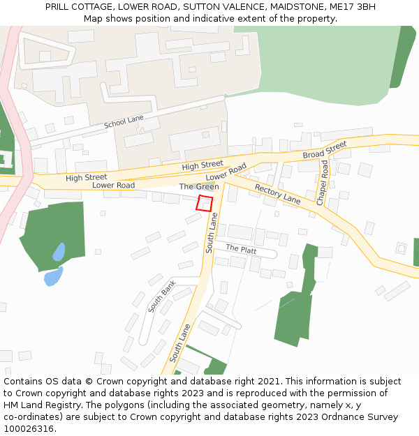 PRILL COTTAGE, LOWER ROAD, SUTTON VALENCE, MAIDSTONE, ME17 3BH: Location map and indicative extent of plot