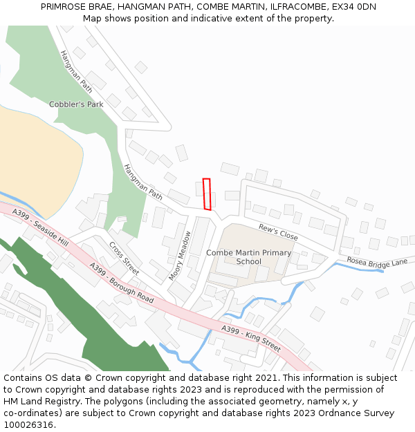 PRIMROSE BRAE, HANGMAN PATH, COMBE MARTIN, ILFRACOMBE, EX34 0DN: Location map and indicative extent of plot